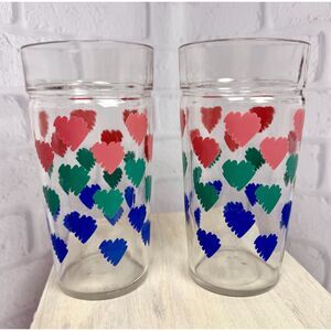 Vintage Anchor Hocking Heart Tumblers / Jelly Jars - Pair of 2 glasses 1980's